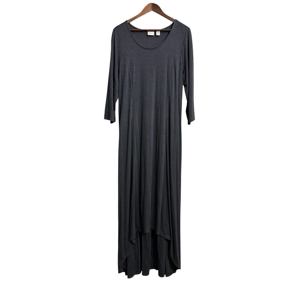 Chicos maxi dress‎ women's 2 / large 12 gray stretch hi low casual minimalist